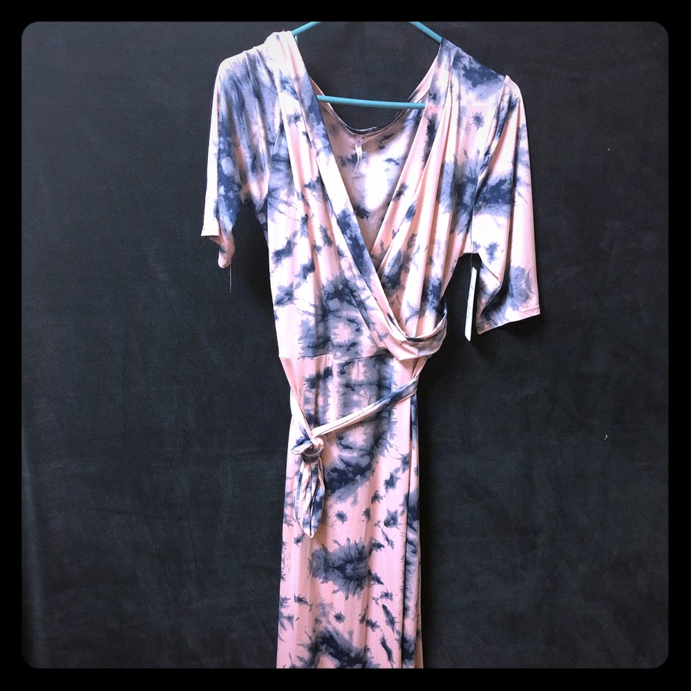 Tie-dye faux wrap maxi-dress.